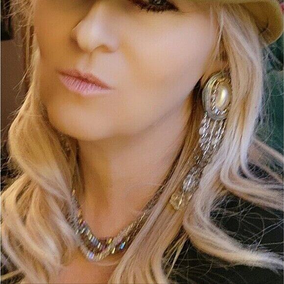 Vintage 70’s Outstanding Rare Silver Tone Pearl Tassel Clip-On Earrings - Unique - Picture 12 of 14